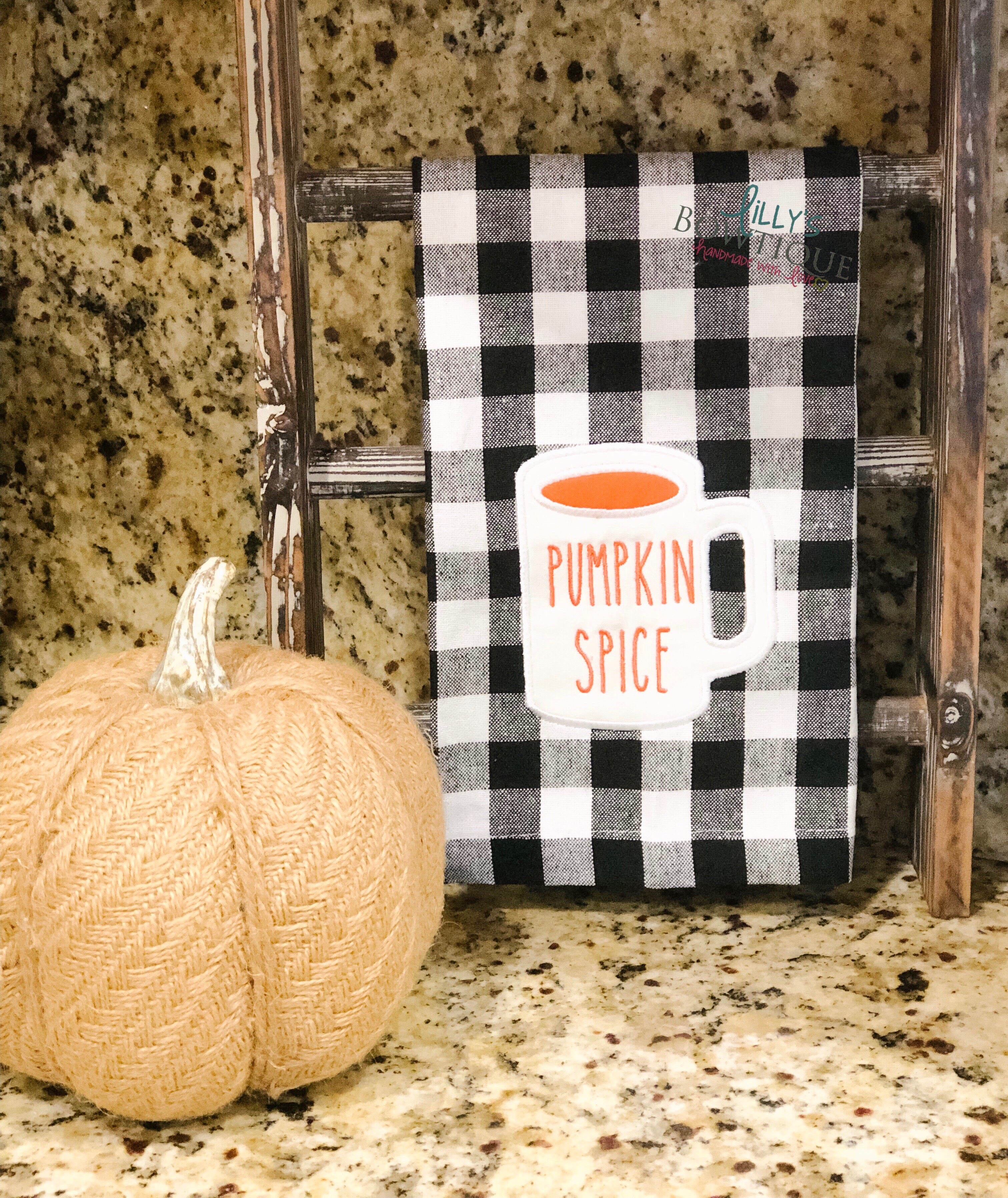 Rae Dunn Inspired Pumpkin Spice embroidered Dish Towel