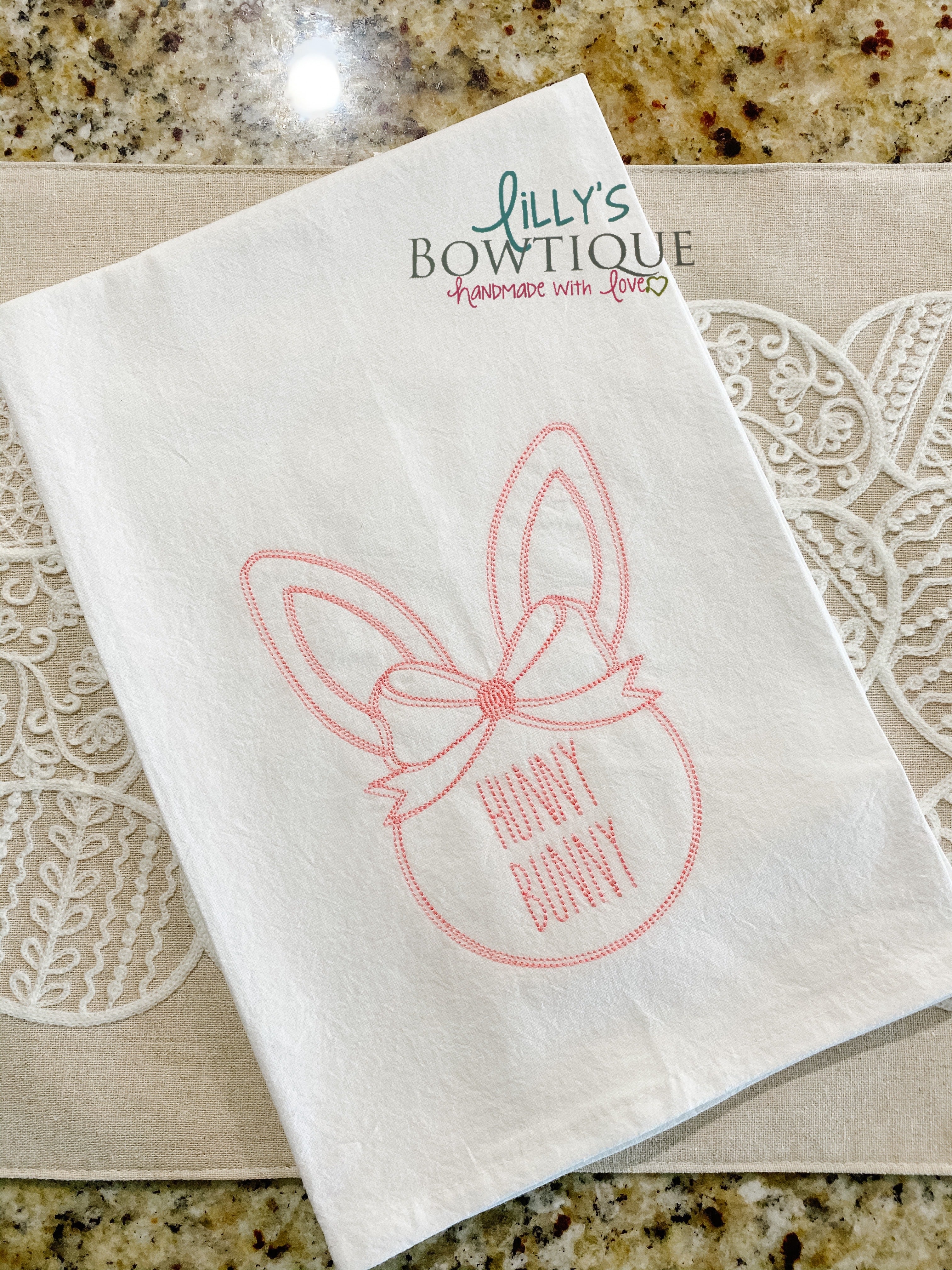 Embroidered Hunny Bunny Linen Dish Towel