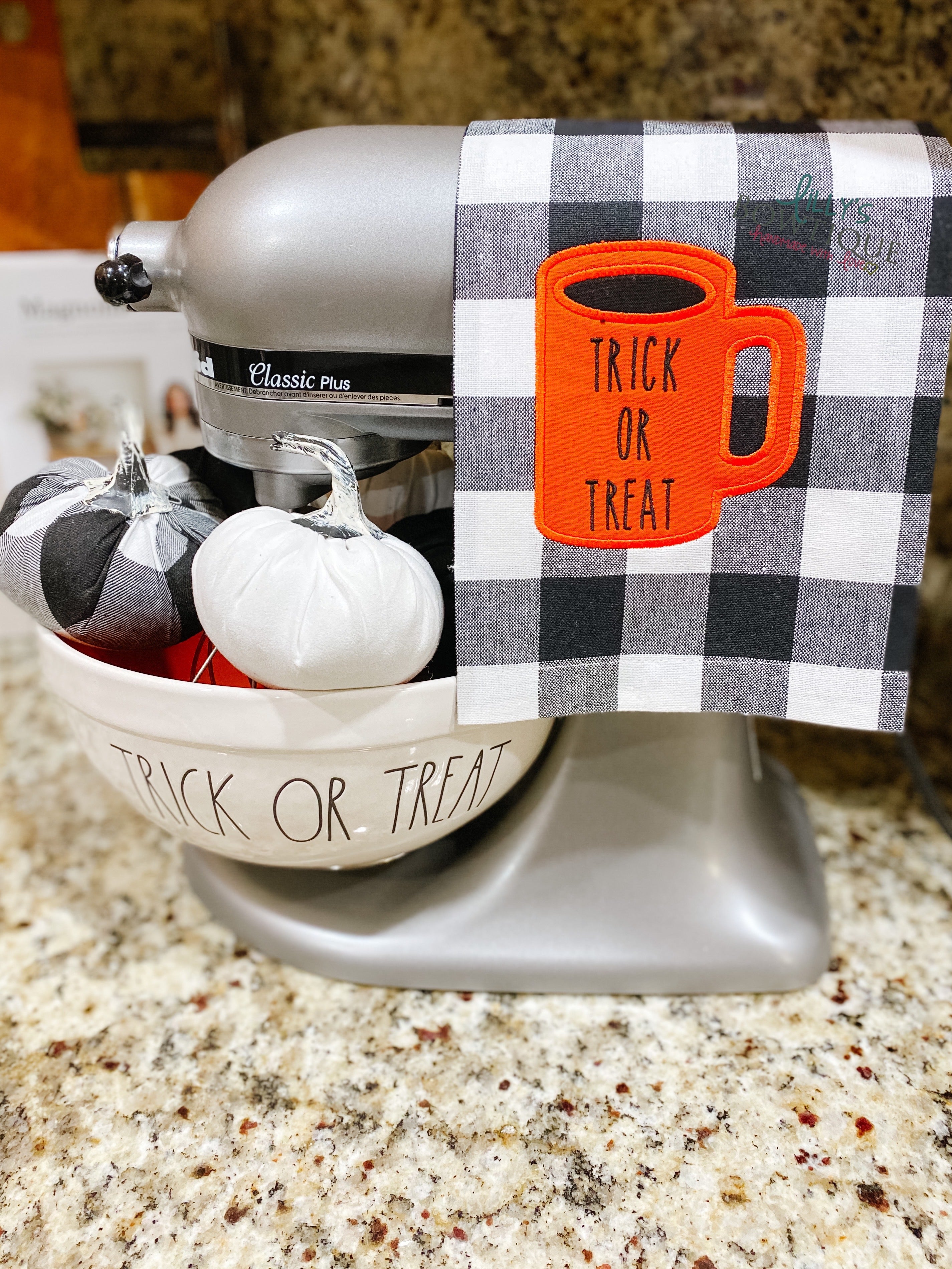 Embroidered Trick or Treat Dunn inspired Dish Towel