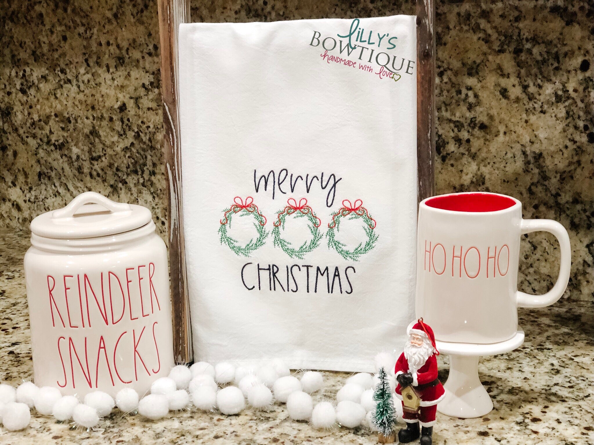 Merry Christmas Embroidered Dish Towel