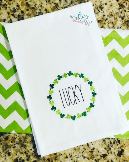 Rae Dunn Inspired Lucky Stitched Dish Towel