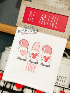 Embroidered Gnome Love Valentine Dish Towel