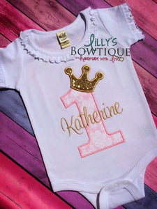 Pink and Gold First Birthday Princess onesie