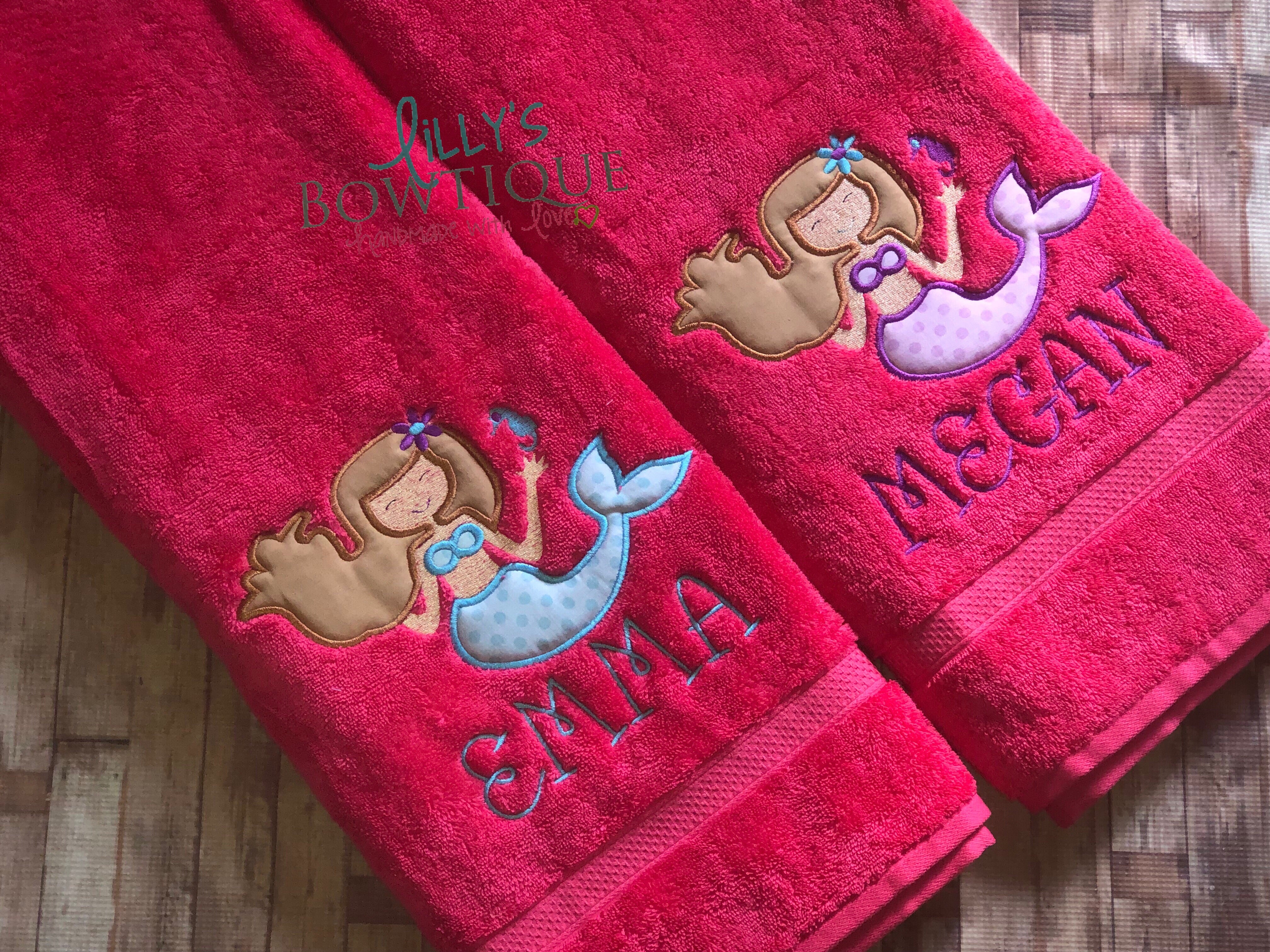 Personalized Embroidered Mermaid Towel