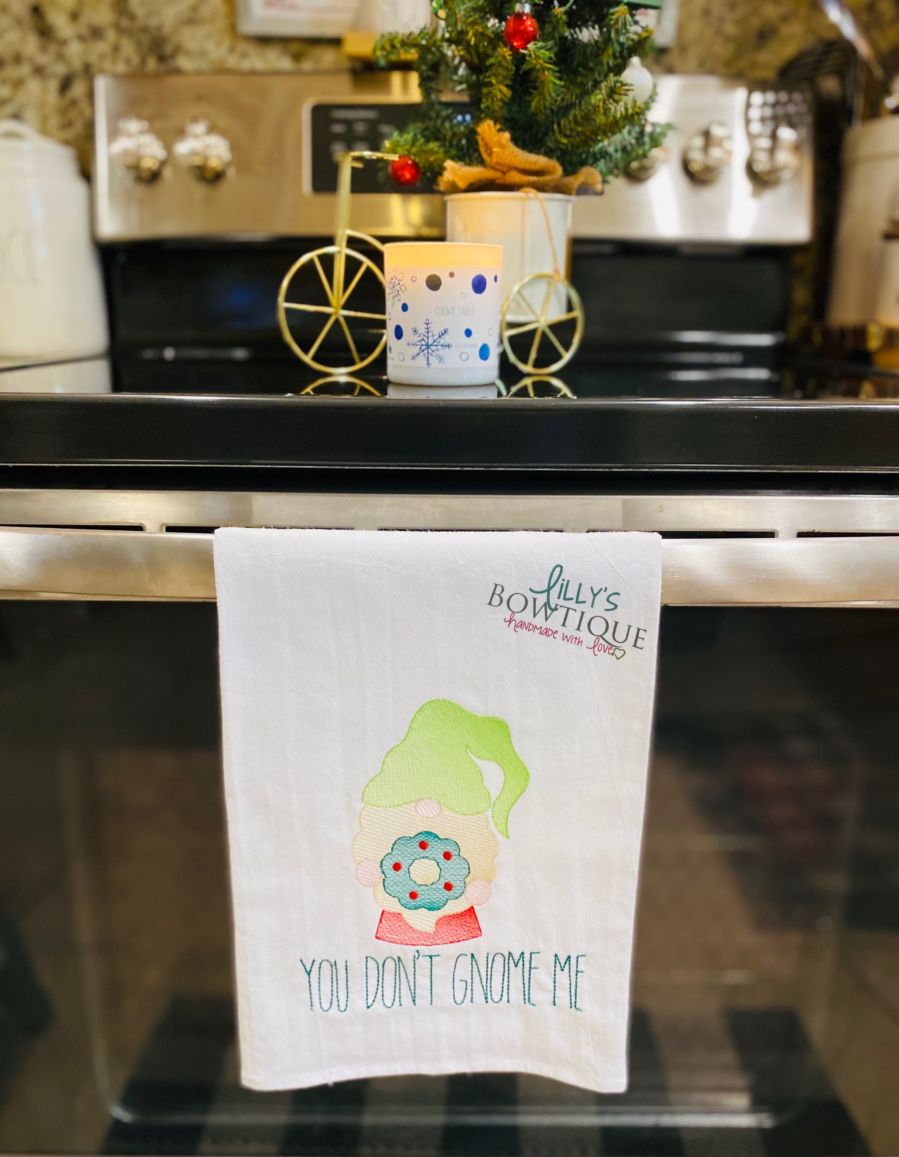 Embroidered You Don’t Gnome Me Dish Towel