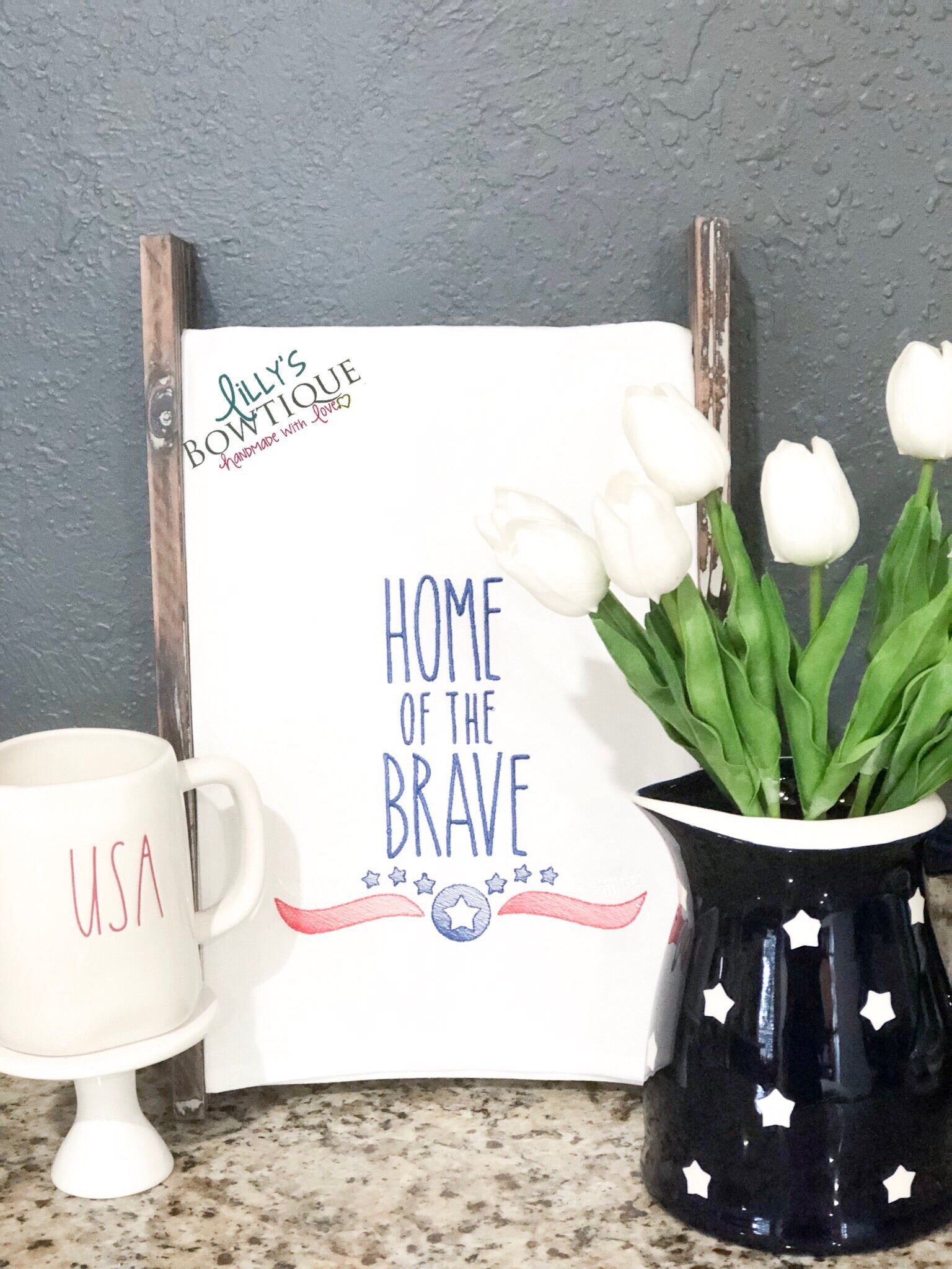Embroidered Home Of The Brave Dish Towel