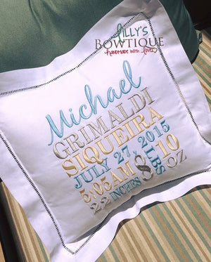 Embroidered Custom Birth Announcement Pillow